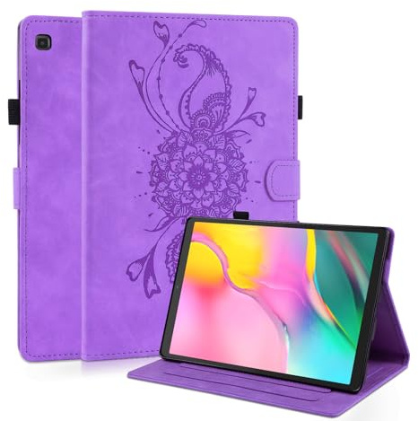 CXTCASE Hülle für Samsung Galaxy Tab A 10.1 (2019) SM-T510/T515, Schutzhülle Ultradünne PU Leder mit Kartensteckplatz und Ständer für Samsung Galaxy Tab A 10.1 (2019) Tablet Hülle Case - Lila