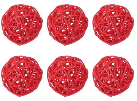 QUARKZMAN 6 Stück Rattan Deko Kugeln, 60 mm Dekokugel Wicker Rattan Ball Wellensittich Spielzeug Vogelspielzeug Hochzeitsfeier Mittelstücke Hausdekoration, Rot