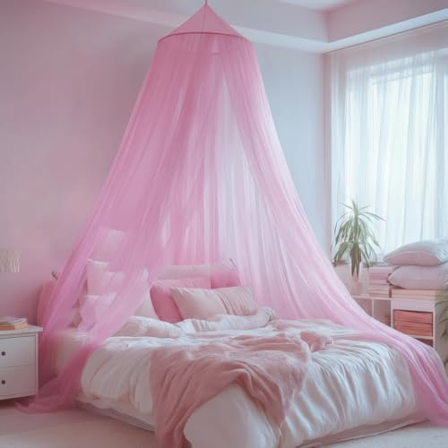LionLively Tenda a baldacchino per letto rosa per ragazze, tenda rotonda a cupola per bambini, rete da letto da sogno per ragazze, accessori per camera da letto, tenda da soffitto