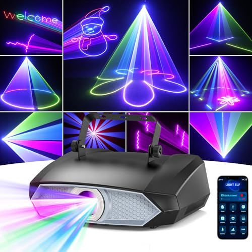 Discolicht Partylicht, Eingebauter Akku 2W 3D DIY Animationslicht mit Bluetooth App, DJ Licht mit DMX512, Geeignet für Party, Club, Bar, Halloween, Weihnachten