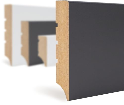 HEXIM Sockelleisten schwarz 2000x70x12mm 10 Stück Fußleisten MDF foliert - Bodenleisten Weimarer Profil, Laminatleisten Fußbodenleisten (20 Meter)