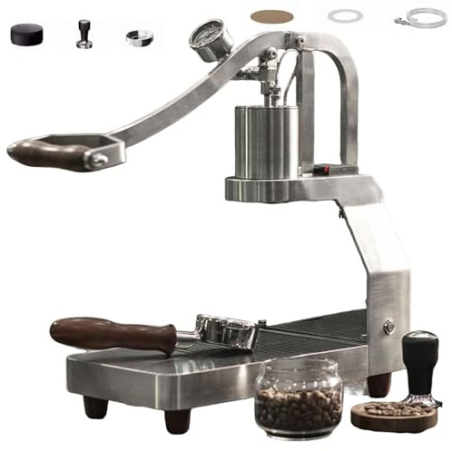Cafetera espresso manual de palanca con control de temperatura PID, cafetera portátil de prensa manual con mango de madera maciza para uso doméstico, exterior y comercial.