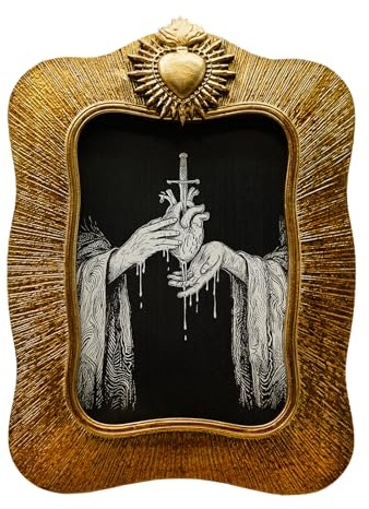 BILXIM 4x6 Vintage Picture Frame, Antique Bronze Gold Ornate Gothic Photo Frame for Wall Hanging or Tabletop Display, Decorative Heart Relief Design, Retro Home Decor, Photo Gallery Art
