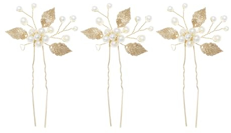 3 piezas de adorno para el cabello de novia en oro para boda, perlas y flores para novia, horquillas de acero inoxidable con diseño de flores en 3D, hojas doradas para adornos de cabello para novia