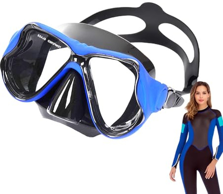 Snorkelglasögon: dykmask, simglasögon, nässkydd, 180° syn, dimfritt härdat