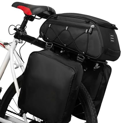 Aumotop 3 i 1 Cykelväska för Baksäte Kylväska Vattentät Cykelbagageväska för Pendlare (Svart)