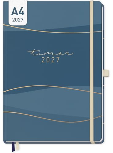 Häfft® Wochen-Notiz-Kalender 2027 A4 Blue Waves | Terminplaner & Notizbuch in einem, Wochenplaner Kalenderbuch, Notiz-Timer mit Hardcover, Goldprägung & Einstecktasche