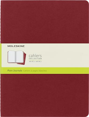 Moleskine Cahier Journal, Set 3 Quaderni con Pagine Bianche, Copertina in Cartoncino e Cucitura a Vista, Colore Rosso Mirtillo, 120 Pagine, Formato Extra Large 19 x 25 cm