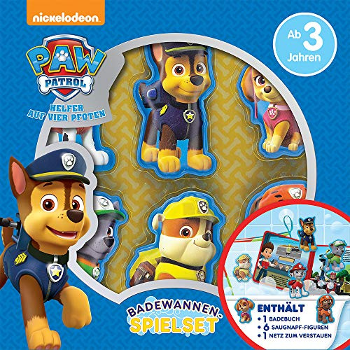 Paw Patrol Badewannen-Spielset - Badebuch-Set Eva, 6-seitiges Badebuch, 6 gepolsterte Saugnapf-Figuren, 1 Staunetz