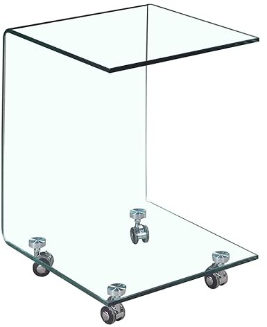 Meubletmoi - Quadratischer Glas-Beistelltisch - Endtisch aus transparentem Glas auf Rollen - Moderne Atmosphäre - Ice