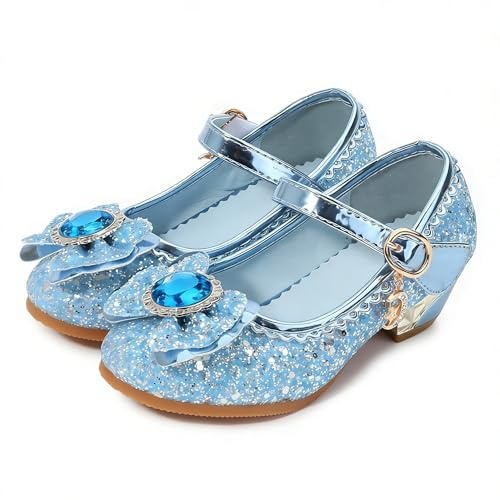Eleasica Princesa Zapatos para Niña Tacón Altos Regalo Sandalias de Vestir Antideslizante Punta Cerrada Zapatos de Disfraz Boda Ceremonia Zapatos de Vestir,Azul,32