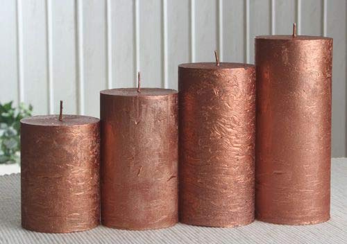 Rustik-Stumpenkerzen-Adventsset, mittel, 6 cm Ø, Kupfer-metallic, Unparfümiert