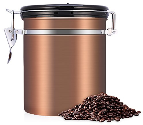 Kaffeedose, 304 Edelstahl Kaffeebehälter Luftdicht, Aromadose Vorratsdose Edelstahldose Vakuum Dose Für Kaffeebohnen, Pulver, Tee, Nüsse, Kakao, 1.5l, 16 Oz (Gold)