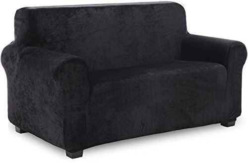 TIANSHU Samt Sesselbezug 2 sitzer,Soft Velvet Plush Couchbezug stilvolle Luxus-Möbelbezüge Anti-Rutsch-High Stretch Sesselbezug(2 Sitzer,Schwarz)