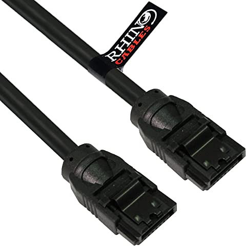 rhinocables - SATA 3 Cables | 6Gbps Data Transfer | Locking Latch | 90cm Length | Compatible with HDD & SSD | Black Design, SATA 3 Straight to Straight, 90cm
