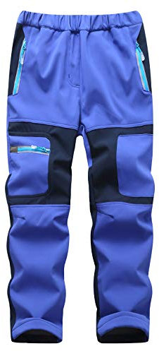 Echinodon Pantalon softshell doublé pour enfant - Coupe-vent - Imperméable - Chaud - Pour l'hiver - Pour la randonnée - Bleu - 152-158 cm
