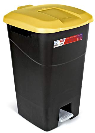 Tayg - Poubelle de 60 litres avec pédale, base noire et couvercle jaune, plastique