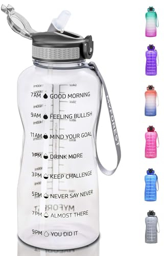 MYFOREST bouteille d'eau, grand bec pour une gorgée/paille amovible pour siroter, Marqueur de temps anti-rayures pour une hydratation motivationnelle, résistant aux chutes/sans BPA