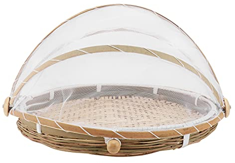 HEMOTON Cloche anti- en bambou avec grille de gaze de 30 cm pour nourriture, pain, fruits, légumes, nourriture, fromage, gâteau, nourriture, restaurant, cuisine, pique-