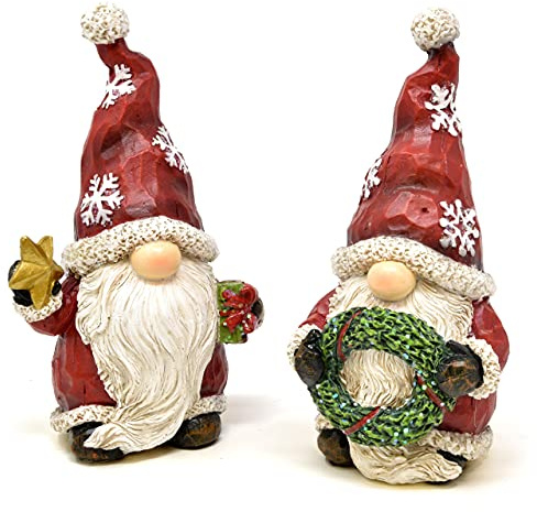 Gift Boutique Christmas Santa Gnomes Table Topper Decor Set of 2 Holiday Characters Figurines Santa Sculpture Table Top Decorative Centerpiece for Home Kitchen Office Desk Party Decorations