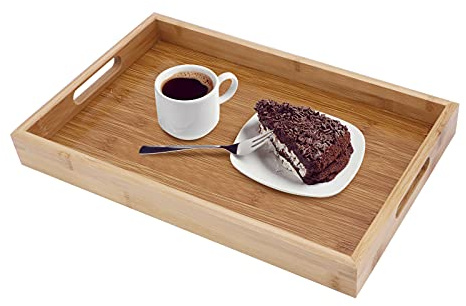 Serviertablett mit Griff, rechteckiges Bambus-Butler-Frühstückstablett, Party-Platten-Dekoratives Tee-Tablett, Couch-Abendessen-Tabletts für Küche, Bad, Wohnzimmer, Schlafzimmer und Außenbereich