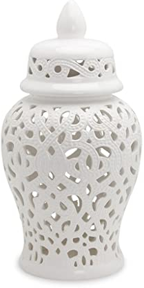 Slow time Weißer Retro Tempel Jar Ingwer Jar mit Deckel Dekorative Vase Geschnitzte Gitter Keramik Ginger Gläser Wohnkultur Tischdekor (Größe : L)