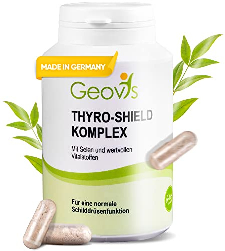Geovis Thyro-Shield Komplex, 1er Pack (1 x 90 Schilddrüse Kapseln/Dose) mit Selen, laborgeprüft und aus Deutschland - Nahrungsergänzung