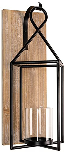 Homemory Wall Candle Sconce, Wood Rustic Candle Holder Decorative Candle Lantern with Glass Holder, Wall Decorations for Living Room, Dining Room