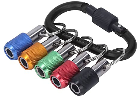 Mandrino Per Avvitatore, Mandrino Trapano, Supporto per Presa Magnetica 5pcs Porta Punte con Gambo Esagonale 1/4 con Portachiavi per Riparazioni Industriali (Moschettone nero)