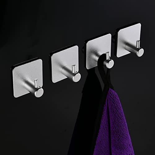 flintronic Ganchos Autoadhesivos, 4 Ganchos Adhesivos Fuertes de Aluminio, Ganchos para Puertas de Pared Resistentes, Hogar, Ganchos para Toallas de Baño, Cocina, Baño, Sala de Estar (Plata)