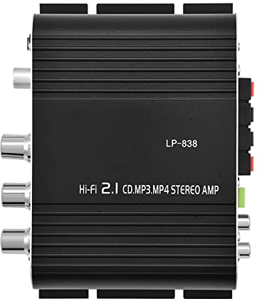 Mini HiFi 2.1, Car Home Audio Power Amplifier Lp 838 Stereo Bass Auto Mini Amplifier for Digital Amp Silver (Black)