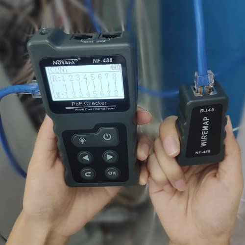 NOYAFA Cable and Network tester NF-488 NEW LCD Network PoE Checker Over The Ethernet cat5 cat6 Lan Cable Tester Loop Test Tool, Power over Ethernet (PoE) Checker Tester
