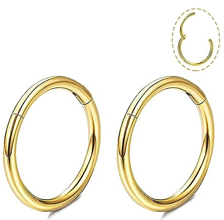 Ohrringe Gold Creolen Set, Silber dünn Nasenring Titan für Damen Herren 18G Septum Helix Tragus Conch Piercing Hypoallergen Knorpel Lippenpiercing Nasen Goldene Ohrringe 8mm