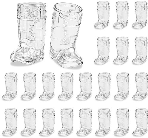 SAIAOKJ Cowboy Boot Shot Glasses, 24 Pcs 1 Oz Mini Plastic Boot Shot Glass, Reusable Plastic Boot Cups for Cowboy Cowgirl Western Theme Party Supplies Bachelorette Birthday Party Favors (Clear)
