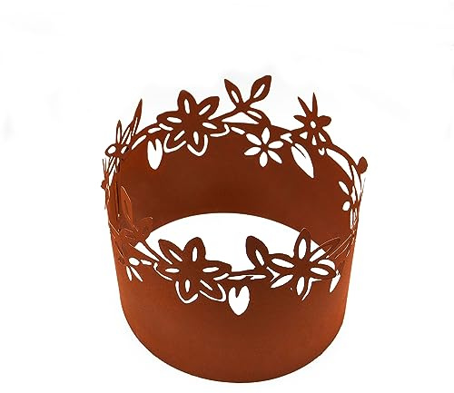 UNUS Rasenkante aus Metall in Edelrost-Optik, Motiv Blumen, Beeteinfassung | Rund, 78cm x ⌀28cm, 20cm hoch, Rasenkantenband, zur Beetbegrenzung