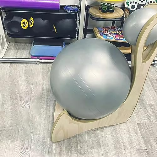 Sedia Palla Ufficio Sedia con Palla da Yoga in Legno Alta 93 Cm, Palla di Equilibrio Antideflagrante Sedia Posturale per Giovani Adulti, Sedia a Sfera Ergonomica per Lo Studio di Yoga in Palestra