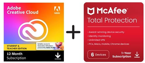 Adobe Creative Cloud All Apps Student + McAfee Total Protection 2025, 6 Devices, 12 Months, 2025, Activation Code by email