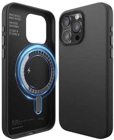 elago Cover Magnetica in Pelle Sintetica per iPhone 15 Pro Max | Compatibile con MagSafe, Pelle Sintetica Premium, Magneti Forti Integrati, Struttura a 5 Strati (Nero)