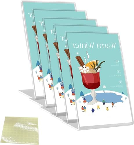 Sporgo 5 Stück A5 Aufsteller Acryl L Ständer Acryl Tischaufsteller Acryl Schräg Werbeaufsteller Transparenter Tischaufsteller mit Doppelseitigem Klebeband, Ständer für Poster Flyer Speisekarten