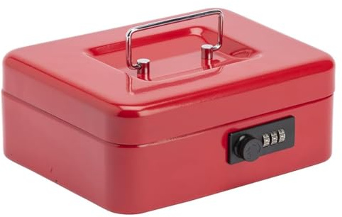 Caja de seguridad, caudales, Fuertes de escritorio portátil almacenamiento Bloqueo de contraseña 3 dígitos Caja de efectivo (25X18X9cm, Rojo)