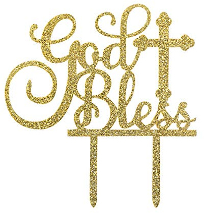 Topfunyy „God Bless“-Kuchenaufsatz aus glänzendem Gold, Acryl-Aufsatz für Taufe, Erstkommunion, Babyparty, Party-Dekoration