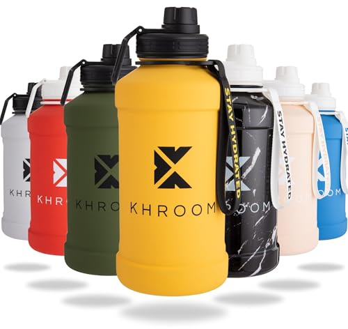 Khroom® Gourde inox 2,2 L – sport, fitness, outdoor, étanche, sans BPA (Jaune/Noir, 2,2 L)