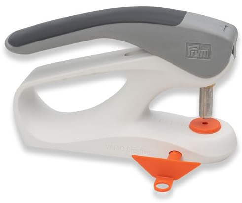 Prym 390906 VARIO Creative Tool Limited Edition | Druckknopf-, Ösen- & Lochwerkzeug mit 3-Stufen-Krafthebel | Inkl. 4 Lochwerkzeuge (2,5–4 mm) | Ergonomisch | Grau/Orange