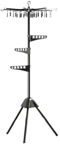 SanzIa Tendedero trípode Plegable, tendedero Pulpo portátil de Suelo con 3 Postes (Giratorio 360°) y 24 Clips para Interior y Exterior