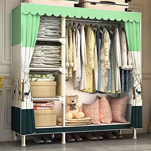 Tragbarer Kleiderschrank aus Stoff, 26 mm Dickes Stahlrohr mit 1 Kleiderstange und 5 Regalen, verwendet im Schlafzimmer, für Schuhe, Kleidung, Taschen, Spielzeug, B