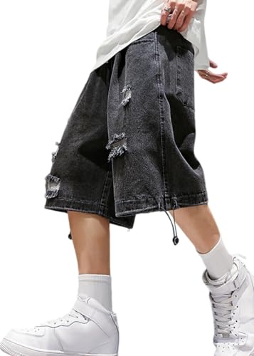 shownicer Jeans Pantaloni Corti Uomo Blu Denim Shorts Bermuda Estivi Baggy retrò Pantaloncini Hip Hop Skateboard Pantaloni con Tasche A Noir XL