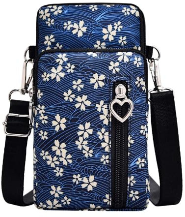 Narunii Borsa a Tracolla da Donna in Nylon,Mini Borsetta Porta Cellulare Donna con Cinghie Regolabili Staccabili y Porta Cuffie,per Cellulari Sotto i 7 (Fiori Ondulati)
