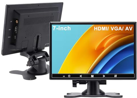 ANDUBEST CCTV Small Monitor 7 inch, 1024X600, 60Hz, 5ms Built-in Speakers, Small Screen w/VGA/AV/HDMI Input,Raspberry Pi Monitor w/Remote Control, Portable Monitor