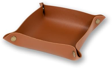 Vassoio in ecopelle | 15 x 15 cm ripiano con bottone | svuotatore tascabile, chiave, conservazione, organizer, piatto decorativo, piatto cubo, vassoio per penna e carta (marrone)