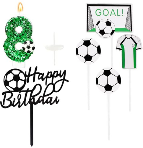 Ronoza Pailletten Geburtstagskerzen Zahlen 8 (Fußball Deko), Kerzen Geburtstag, Grüne Geburtstagskerze, Geburtstagskerzen für Torte, Kerze 8, Kerzen Zahlen (mit Tortendeko Fussball Set)